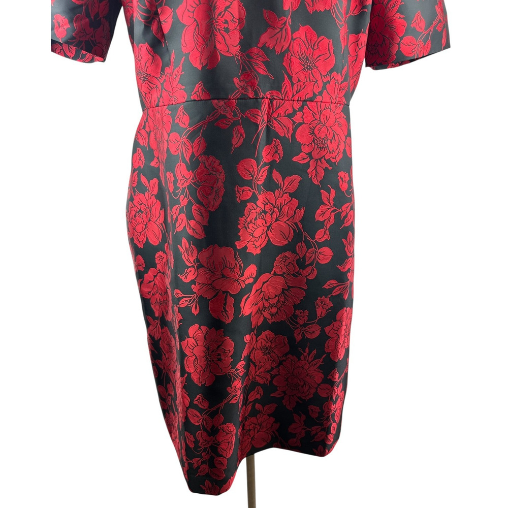 NWT Talbots Back Bow Floral Jacquard A-Line Dress Red Black Lined Zip Size 14 - Picture 11 of 16